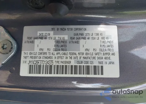 2007 Mazda Mx-5 Grand Touring z USA, uszkodzony, nr VIN JM1NC25F370124375